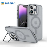 Magnetic Magsafe Case with Metal Lens Stand for iPhone – Matte Shockproof Wireless Charging
